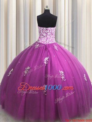 Fuchsia Sweetheart Neckline Beading and Appliques Quinceanera Gowns Sleeveless Lace Up