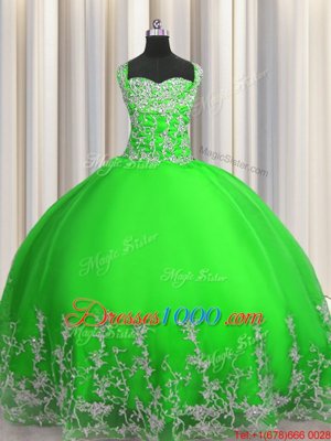 Green Lace Up Quinceanera Gowns Beading and Appliques Sleeveless Floor Length