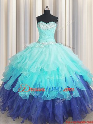 Most Popular Multi-color Quinceanera Gown Military Ball and Sweet 16 and Quinceanera and For with Beading and Ruffles and Ruffled Layers and Sequins Sweetheart Sleeveless Lace Up