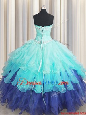 Most Popular Multi-color Quinceanera Gown Military Ball and Sweet 16 and Quinceanera and For with Beading and Ruffles and Ruffled Layers and Sequins Sweetheart Sleeveless Lace Up