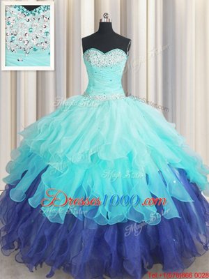 Most Popular Multi-color Quinceanera Gown Military Ball and Sweet 16 and Quinceanera and For with Beading and Ruffles and Ruffled Layers and Sequins Sweetheart Sleeveless Lace Up