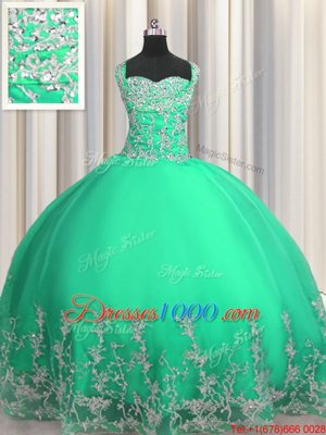 Charming Organza Sleeveless Floor Length Sweet 16 Dress and Beading and Appliques