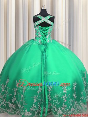 Charming Organza Sleeveless Floor Length Sweet 16 Dress and Beading and Appliques
