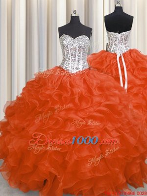 High End Floor Length Ball Gowns Sleeveless Red Quinceanera Gowns Lace Up