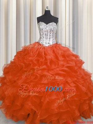 High End Floor Length Ball Gowns Sleeveless Red Quinceanera Gowns Lace Up