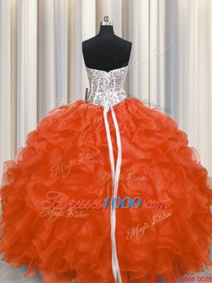 High End Floor Length Ball Gowns Sleeveless Red Quinceanera Gowns Lace Up