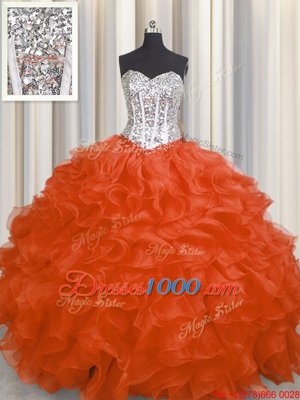 High End Floor Length Ball Gowns Sleeveless Red Quinceanera Gowns Lace Up