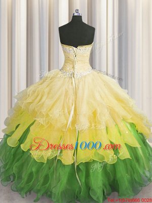Shining Beading and Ruffles and Ruffled Layers and Sequins Quinceanera Gowns Multi-color Lace Up Sleeveless Floor Length