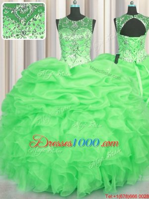 See Through Scoop Sleeveless Lace Up 15 Quinceanera Dress Organza