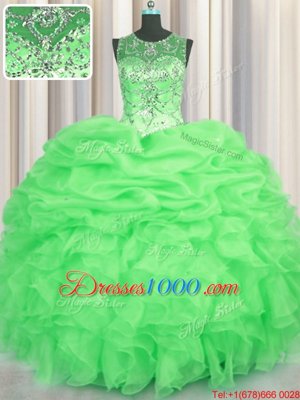 See Through Scoop Sleeveless Lace Up 15 Quinceanera Dress Organza