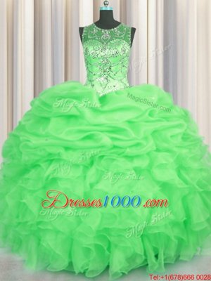 See Through Scoop Sleeveless Lace Up 15 Quinceanera Dress Organza