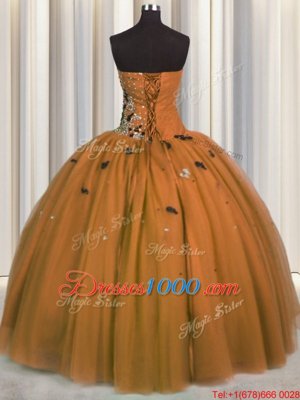 Fashionable Sweetheart Sleeveless Lace Up Ball Gown Prom Dress Rust Red Tulle
