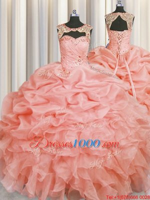 New Style Scoop Baby Pink Sleeveless Beading and Pick Ups Floor Length Quinceanera Dresses
