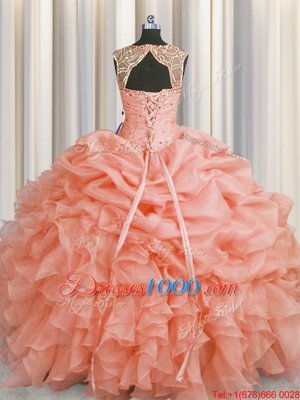 New Style Scoop Baby Pink Sleeveless Beading and Pick Ups Floor Length Quinceanera Dresses