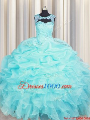 Scoop Sleeveless Beading and Pick Ups Lace Up Sweet 16 Quinceanera Dress