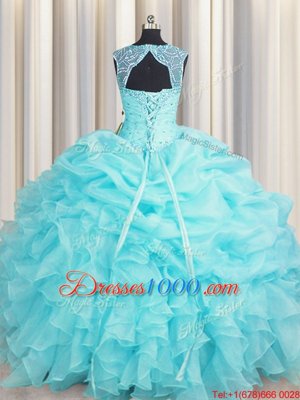 Scoop Sleeveless Beading and Pick Ups Lace Up Sweet 16 Quinceanera Dress