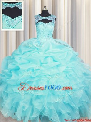 Scoop Sleeveless Beading and Pick Ups Lace Up Sweet 16 Quinceanera Dress