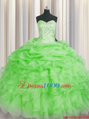 Organza Sleeveless Floor Length Ball Gown Prom Dress and Beading and Ruffles