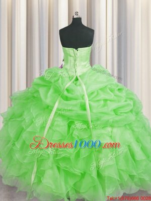 Organza Sleeveless Floor Length Ball Gown Prom Dress and Beading and Ruffles