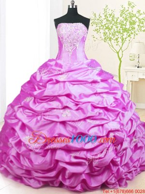 Lilac Ball Gowns Strapless Sleeveless Taffeta With Train Sweep Train Lace Up Beading and Pick Ups Quinceanera Dresses