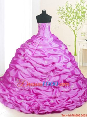 Lilac Ball Gowns Strapless Sleeveless Taffeta With Train Sweep Train Lace Up Beading and Pick Ups Quinceanera Dresses