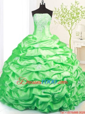 Fashionable Sleeveless Taffeta Sweep Train Lace Up Sweet 16 Dress in for with Beading and Pick Ups