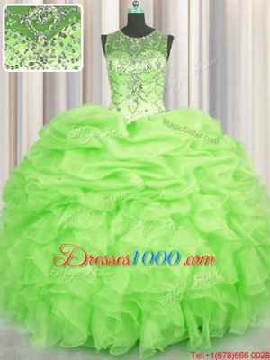 See Through Sleeveless Organza Lace Up Quinceanera Gowns for Military Ball and Sweet 16 and Quinceanera