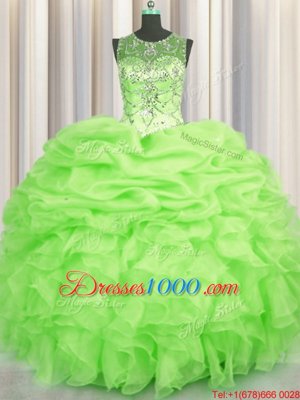 See Through Sleeveless Organza Lace Up Quinceanera Gowns for Military Ball and Sweet 16 and Quinceanera