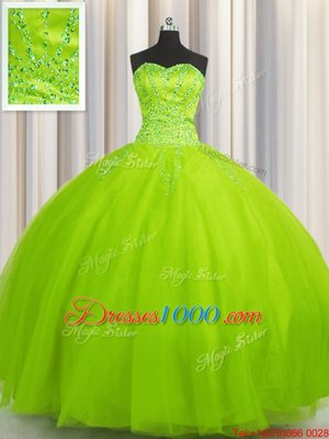 Attractive Big Puffy Tulle Lace Up Sweetheart Sleeveless Floor Length Quinceanera Dress Beading
