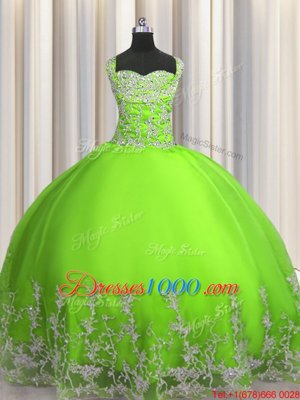 Floor Length Sweet 16 Dresses Tulle Sleeveless Beading and Appliques