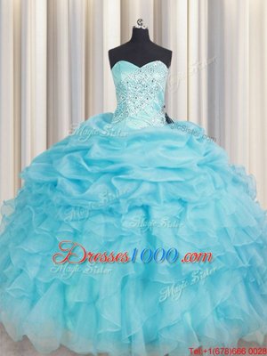 Sweetheart Sleeveless Organza Sweet 16 Dress Beading and Ruffles Lace Up
