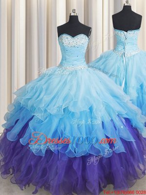 Fantastic Multi-color Lace Up Quinceanera Dresses Beading and Ruffles and Ruffled Layers and Sequins Sleeveless Floor Length