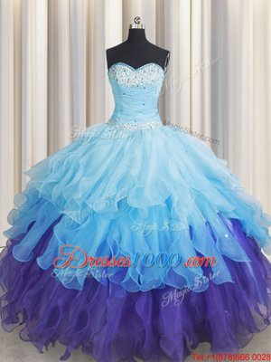Fantastic Multi-color Lace Up Quinceanera Dresses Beading and Ruffles and Ruffled Layers and Sequins Sleeveless Floor Length
