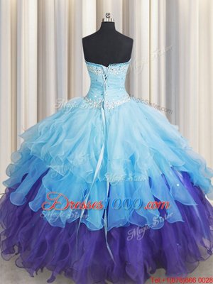 Fantastic Multi-color Lace Up Quinceanera Dresses Beading and Ruffles and Ruffled Layers and Sequins Sleeveless Floor Length