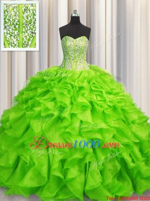 Custom Designed Visible Boning Beading and Ruffles Quinceanera Gown Lace Up Sleeveless Floor Length