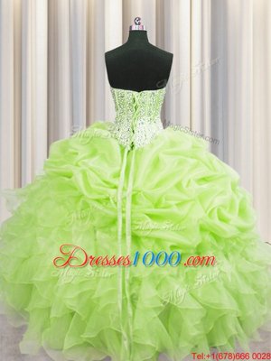 Modern Visible Boning Sleeveless Lace Up Floor Length Beading and Ruffles and Pick Ups Sweet 16 Dresses