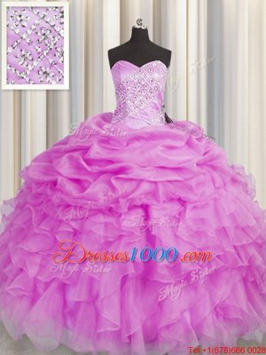 Lilac Sleeveless Beading and Ruffles Floor Length Quinceanera Gown