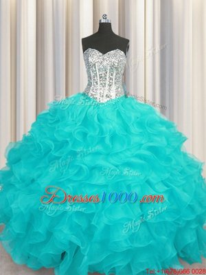 Fashion Sweetheart Sleeveless Organza 15th Birthday Dress Beading and Ruffles Lace Up