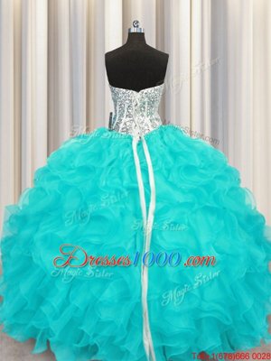 Fashion Sweetheart Sleeveless Organza 15th Birthday Dress Beading and Ruffles Lace Up