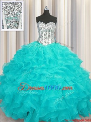Fashion Sweetheart Sleeveless Organza 15th Birthday Dress Beading and Ruffles Lace Up