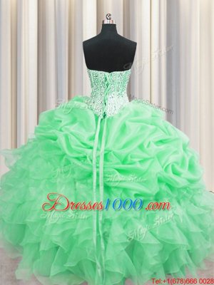 Pick Ups Visible Boning Ball Gowns Quinceanera Dress Apple Green Sweetheart Organza Sleeveless Floor Length Lace Up