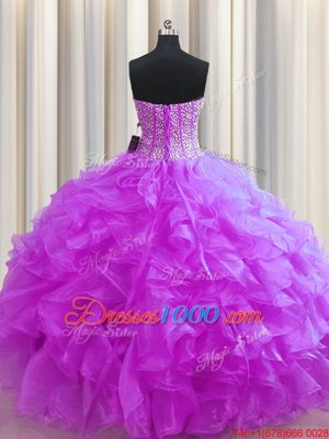Visible Boning Sleeveless Lace Up Floor Length Beading and Ruffles Quince Ball Gowns