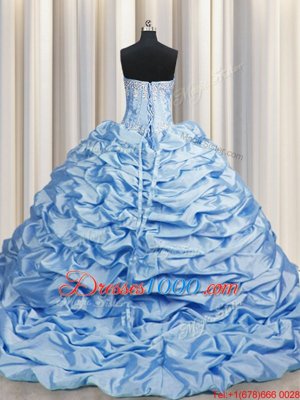 Brush Train Sleeveless Sweep Train Lace Up Beading and Pick Ups Quinceanera Dresses