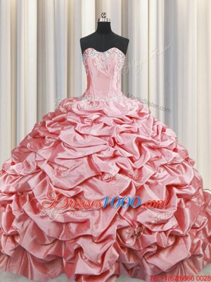 Pick Ups Baby Pink Sleeveless Taffeta Brush Train Lace Up Sweet 16 Dresses for Military Ball and Sweet 16 and Quinceanera