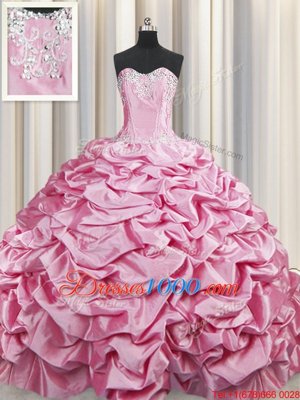 New Arrival Sweetheart Sleeveless Taffeta Quinceanera Dresses Beading and Pick Ups Brush Train Lace Up