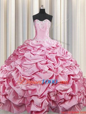 New Arrival Sweetheart Sleeveless Taffeta Quinceanera Dresses Beading and Pick Ups Brush Train Lace Up
