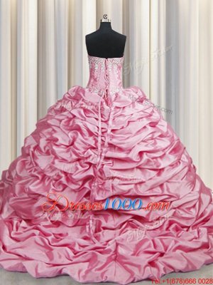 New Arrival Sweetheart Sleeveless Taffeta Quinceanera Dresses Beading and Pick Ups Brush Train Lace Up