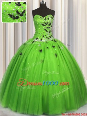 Fabulous Tulle Lace Up Sweetheart Sleeveless Floor Length Quinceanera Dresses Beading and Appliques