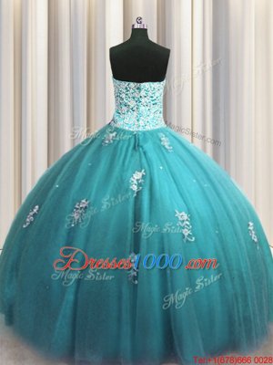 Top Selling Teal Halter Top Lace Up Beading and Appliques Quinceanera Dress Sleeveless