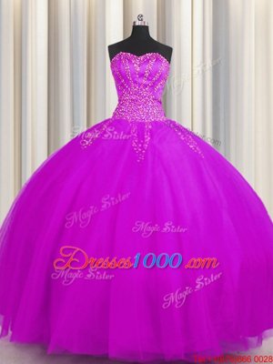 Best Really Puffy Purple Ball Gowns Sweetheart Sleeveless Tulle Floor Length Lace Up Beading 15th Birthday Dress